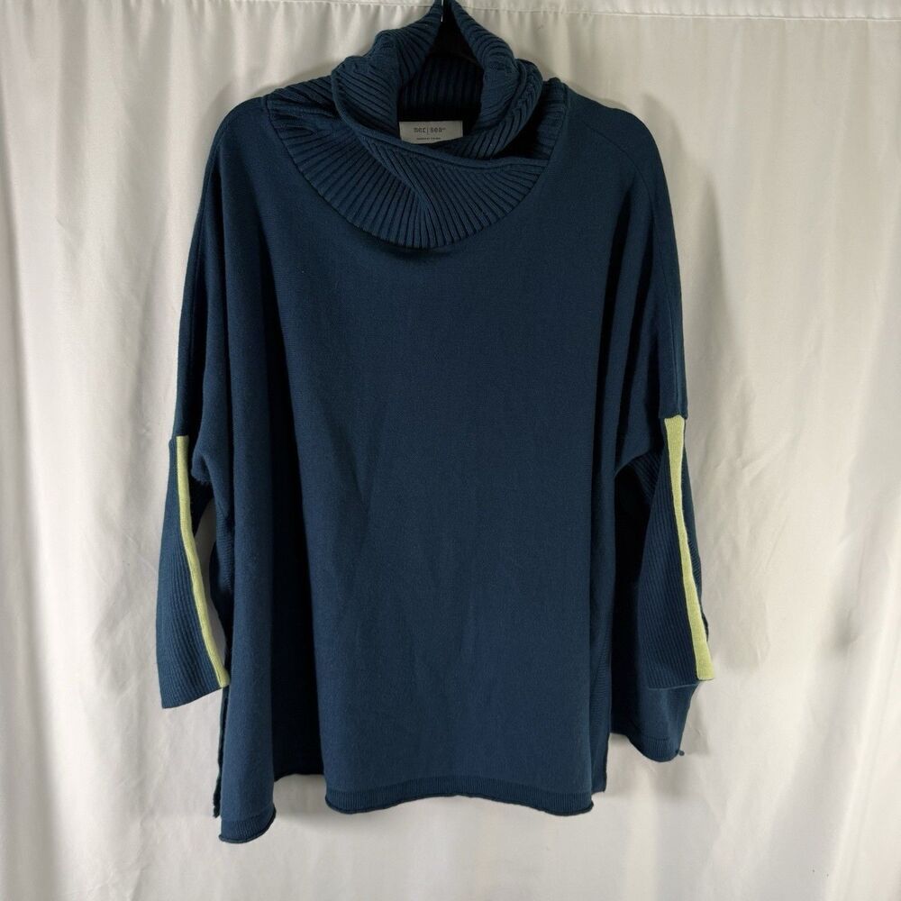 Mer Sea Sweater Women's One Size Fits All Blue Turtleneck Long Sleeve Open Sides